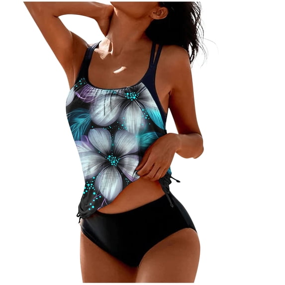 Htigea Womens Tankini Bathing Suits Sleeveless Swim Tank Tops with Bras & Bottoms 2 Piece Swimsuit Summer Beach Vacation Swimsuits 02 Multicolor,S