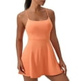 thumbnail image 1 of Htigea Womens Tennis Mini Dress with Built-in Bra Summer Spaghetti Strap Cross Back Workout Dress Solid Color Dance Exercise Tank Dresses Orange,M, 1 of 9
