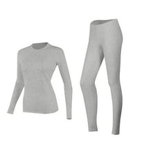 Htigea Womens Thermal Underwear Long Johns Winter Base Layer Set for Women Solid Crewneck Tops & Slim Fit Pants 2 Pieces Gray S