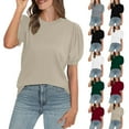 thumbnail image 1 of Htigea Womens Tops Sleeve Blouses for Women Dressy Casual Flowy Ruffle Short Sleeve Shirts Khaki,XL, 1 of 6