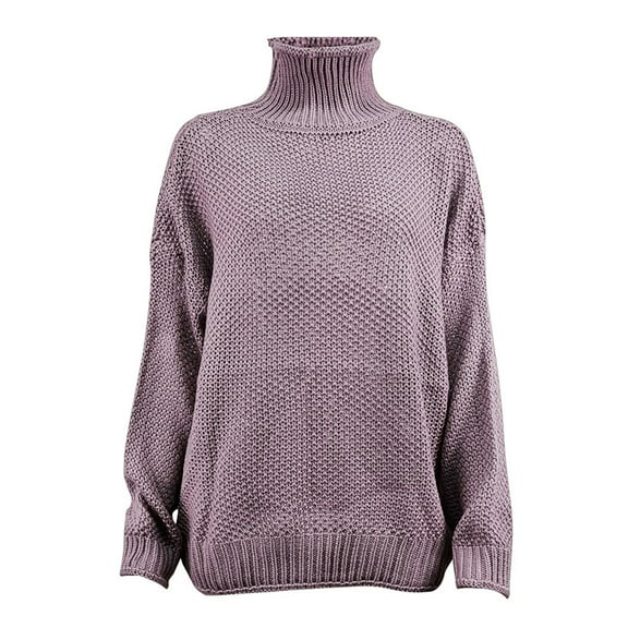 Htigea Womens Turtleneck Cable Knit Sweaters Casual Long Sleeve Loose Fit Pullover Tops Solid Fall Winter Jumper Sweater Purple XXL