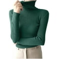 thumbnail image 1 of Htigea Womens Turtleneck Sweater Ribbed Knit Slim Fit Tops Lightweight Long Sleeve Pullover Fall Winter Stretchy Base Layer Tops Army Green Free Size, 1 of 5