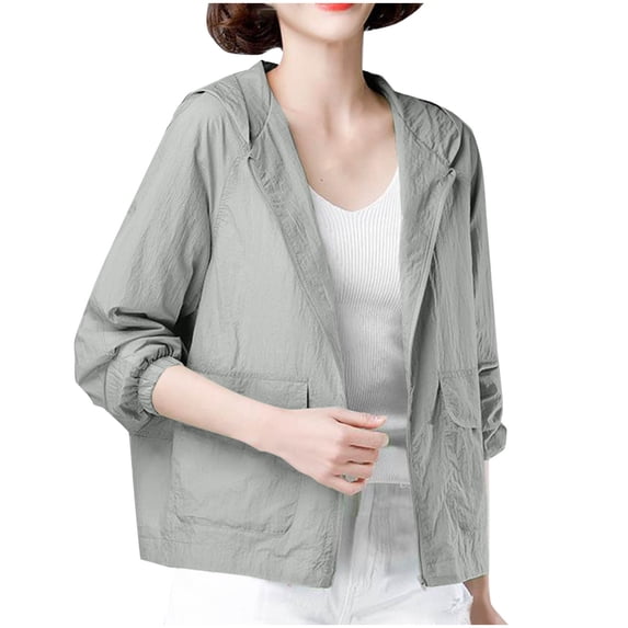Htigea Womens UPF 50+ Hooded Jacket Lightweight Long Sleeve Sun Hoodies with Pockets Summer Tops Gray XXXXL