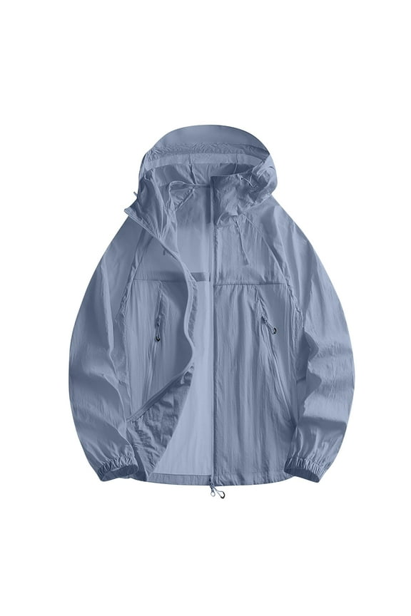Womens UPF 50+ Jacket Lightweight Waterproof Thin Coat with Zipper Pockets Outdoor Sun Protection Hooded Jackets Blue XL