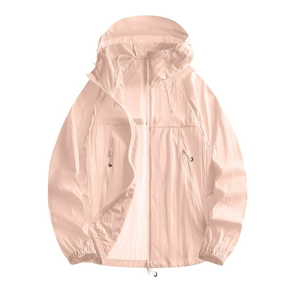 Htigea Womens UPF 50  Jacket Lightweight Waterproof Thin Coat with Zipper Pockets Outdoor Sun Protection Hooded Jackets Pink L
