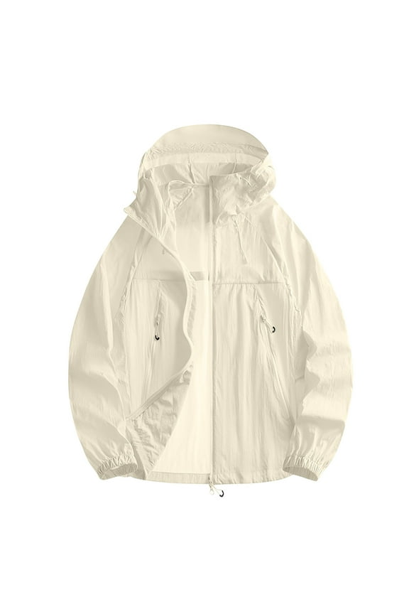 Womens UPF 50+ Jacket Lightweight Waterproof Thin Coat with Zipper Pockets Outdoor Sun Protection Hooded Jackets White S