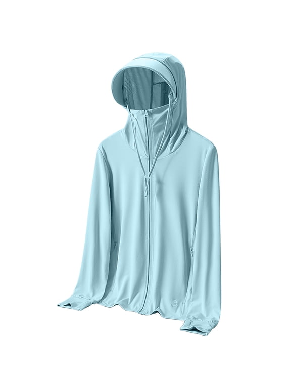 Womens UPF 50+ Sun Protection Jacket Quick Dry Full Zip Long Sleeve UV Rash Guard Shirts Breathable Outdoor Running Hiking Hoodie with Zipper Pockets Green,M