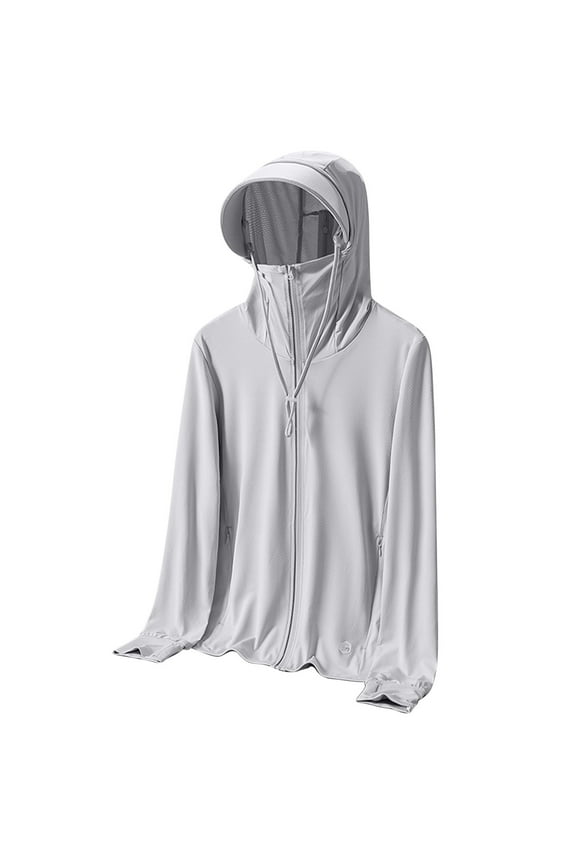 Womens UPF 50+ Sun Protection Jacket Quick Dry Full Zip Long Sleeve UV Rash Guard Shirts Breathable Outdoor Running Hiking Hoodie with Zipper Pockets Gray,XL