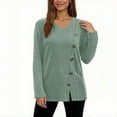 thumbnail image 1 of Htigea Womens V-Neck Long Sleeve Shirts Side Buttons Tunic Tops Fall Fashion Ribbed Sweater Soft Comfy Pullover Tops Green S, 1 of 7