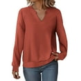 thumbnail image 1 of Htigea Womens V Neck Long Sleeve Sweatshirts Casual Loose Fit Pullover Tops Lightweight Fall Sweatshirts Red M, 1 of 9