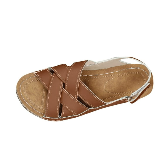 Htigea Womens Wedge Sandals Summer Open Toe Slingback Slippers Orthopedic Sandal with Arch Support Outdoor Walking Shoes Casual Beach Shoe Dressy Summer Brown 7