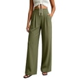 thumbnail image 1 of Htigea Womens Wide Leg Dress Pants High Waisted Button Pleated Business Trousers Solid Color Office Work Pant with Pockets Army Green XXL, 1 of 6