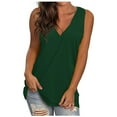 thumbnail image 1 of Htigea Womens Wide Strap Tank Tops Casual Tunic Long Tanks Blouses Soft Solid V Neck Sleeveless Shirts Summer Vacation Lounge Undershirts Green,XL, 1 of 3
