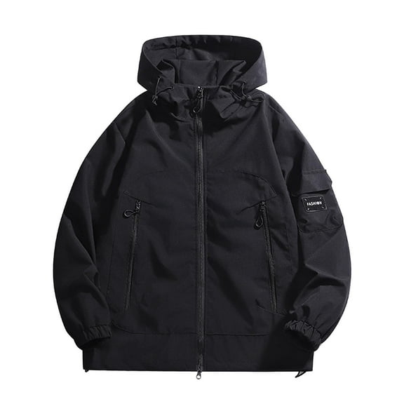 Htigea Womens Windproof Jackets Full Zip Up Hooded Windbreaker Coats Outdoor Hiking Travel Outerwear with Zipper Pockets Black S