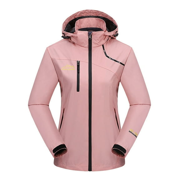 Htigea Womens Windproof Waterproof Coat Lightweight Zip Up Hooded Windbreaker Pocket Hiking Athletic Workout Jackets (Detachable Cap) Pink M
