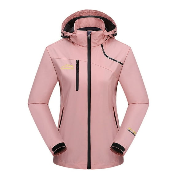 Htigea Womens Windproof Waterproof Coat Lightweight Zip Up Hooded Windbreaker Pocket Hiking Athletic Workout Jackets (Detachable Cap) Pink XL