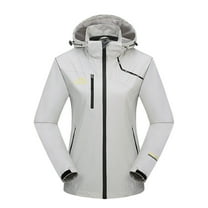 Htigea Womens Windproof Waterproof Coat Lightweight Zip Up Hooded Windbreaker Pocket Hiking Athletic Workout Jackets (Detachable Cap) White 3XL