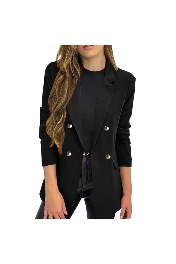 Womens Work Blazer Long Sleeve Lapel Open Front Button Down Suit Jackets Formal Business Coat Cardigans Black XL