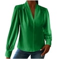 thumbnail image 1 of Htigea Womens Work Blouse Solid V-Neck Long Sleeve Shirts Dressy Office Business Tops Green XXL, 1 of 7