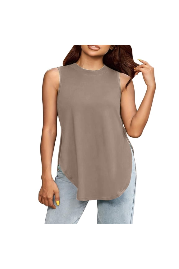 Womens Workout Tank Tops Summer Sleeveless Shirts Casual Loose Fit Tunic Tanks for Athletic Running Yoga Beige M
