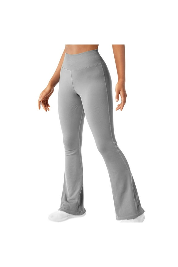 Womens Yoga Flare Pants High Waisted Tummy Control Bootcut Leggings Stretch Fitness Sport Bottoms Buttery Soft Bootleg Pant Gray,L