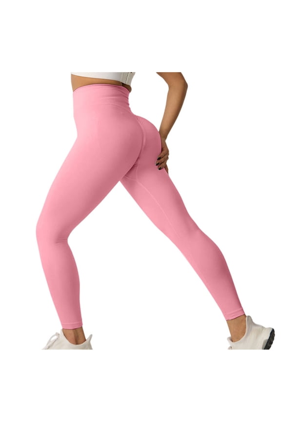 Womens Yoga Pants Seamless High Waisted Butt Lifting Tights Stretchy Gym Running Workout Leggings Solid Skinny Fitness Bottoms ZA Pink,L