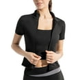 thumbnail image 1 of Htigea Womens Yoga Workout Tshirts UPF 50+ Short Sleeve Sun Protection Running Athletic Shirts Slim Full Zip Up Coats Black,M, 1 of 2