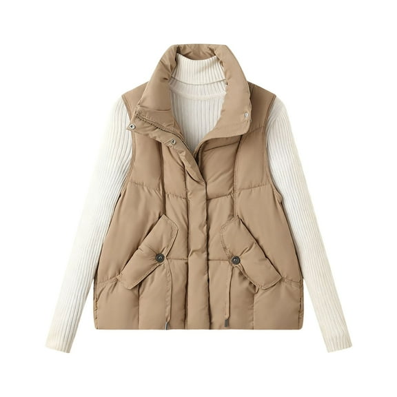 Htigea Womens Zip Up Vest Sleeveless Stand Collar Jackets Padded Warm Outerwear Lightweight Quilted Coats with Pockets Khaki XXL