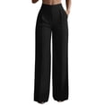 thumbnail image 1 of Htigea Work Pants for Women Half Elastic Waist Straight Leg Suit Pant Solid Color Business Commute Trousers with Pockets Black S, 1 of 9