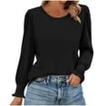 thumbnail image 1 of Htigea Work Shirts for Women Crewneck Puff Long Sleeve Top Solid Casual Dressy Office Blouse Fall Clothes Black XXL, 1 of 6