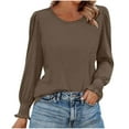 thumbnail image 1 of Htigea Work Shirts for Women Crewneck Puff Long Sleeve Top Solid Casual Dressy Office Blouse Fall Clothes Coffee XL, 1 of 6
