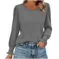 thumbnail image 1 of Htigea Work Shirts for Women Crewneck Puff Long Sleeve Top Solid Casual Dressy Office Blouse Fall Clothes Gray XXL, 1 of 6