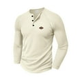 thumbnail image 1 of Dagegui Workout T-Shirts for Men Waffle Long Sleeve Henley Shirt Button Down Pullover Slim Fitness Muscle Tops Beige XL, 1 of 8