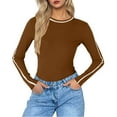 thumbnail image 1 of Htigea Workout Tops for Women Color Block Crew Neck Long Sleeve Y2k Shirts Soft Comfy Slim Fit Athletic Tees Brown S, 1 of 4