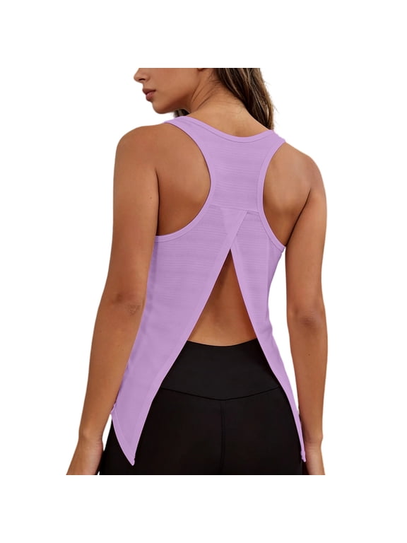 Yoga Workout Tank Tops for Women Racerback Split Sleeveless Gym Shirts Summer Breathable Athletic Tees Purple XXL