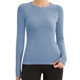 thumbnail image 1 of Htigea Yoga Workout Tops for Women Texture Long Sleeve Crewneck Shirts Stretchy Slim Athletic Tee Lightweight Breathable Training T-Shirts Blue S, 1 of 3