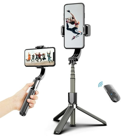 Htovila 3 in 1 Phone Gimbal Stabilizer Selfie Stick Tripod 86cm 5-Section with Remote Shutter Phone Clamp Smart Rotatable Compatible with Smartphones