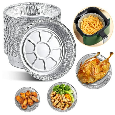 Htovila 50PCS 7 Inch Disposable Aluminum Foil Plates Round Tin Foil Pie Pans for Air Fryers Baking Cooking Storage Roasting