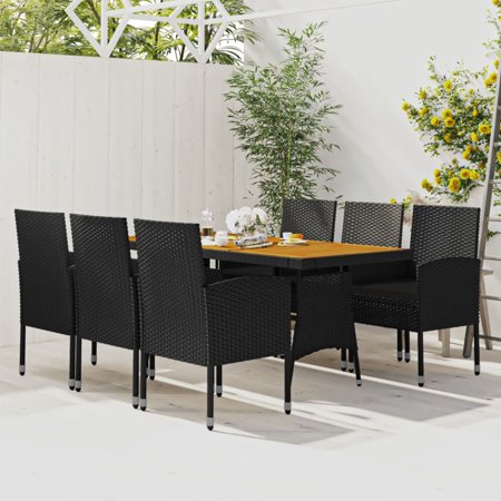 Htovila 7 Piece Patio Dining Set Poly Rattan Black