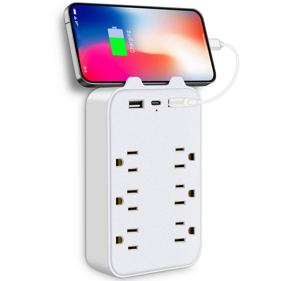 Htovila 9-in-1 Surge Protector 6-Outlet Extender with 2 USB & 1 USB-C Ports Strip Multi Plug Outlets Wall Adapter Spaced for Home Travel Office
