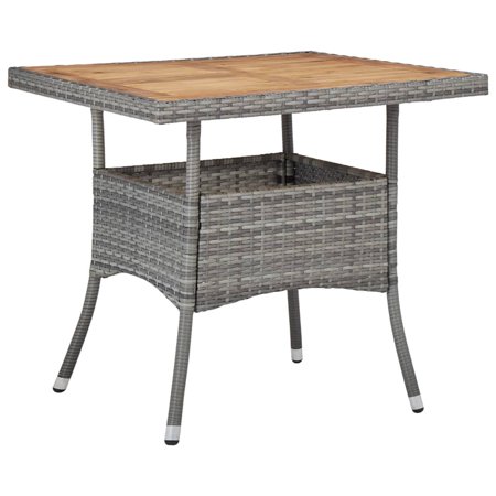 Htovila Patio Dining Table Gray Poly Rattan and Solid Acacia Wood