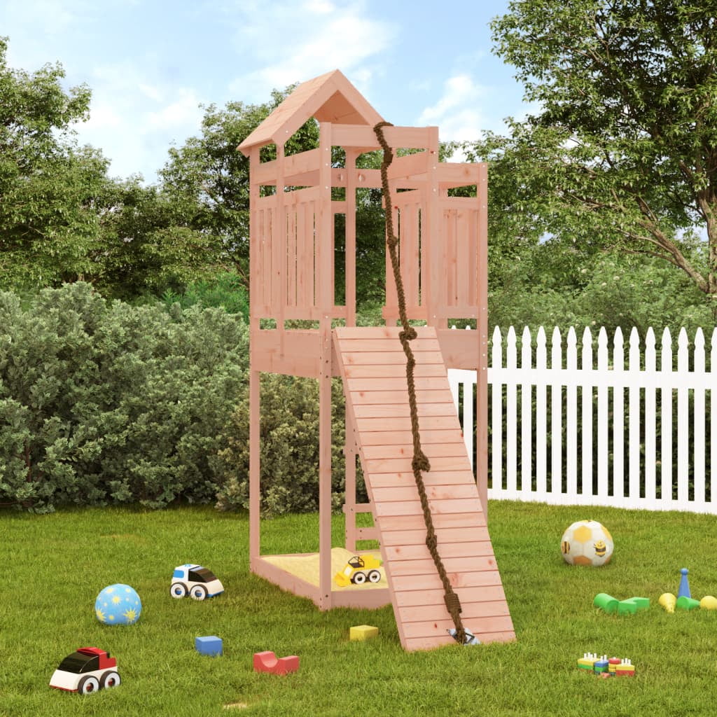 Pine Wood Outdoor Playhouse with Climbing Wall and Rope