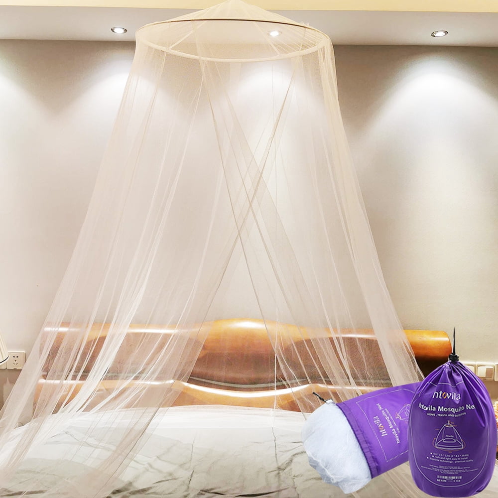 Htovila Universal Mosquito Mesh Net Easy Installation Dome Hanging Bed Canopy Netting for Single to King Size Beds Hammocks Cribs with Storage Bag White