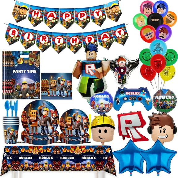 Htrade Roblox Birthday Party Decoration Set - Includes Banners, Plates, Paper Cups, Tablecloths, Balloon115pcs