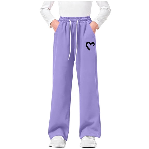 Htrmlpk Girls Sweatpants Drawstring Baggy Straight Leg Jogging Pants Athletic Slacks Workout Running Joggers Trousers with Pockets