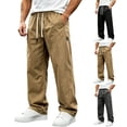 thumbnail image 1 of Htrmlpk Men Plus Size Straight Wide-Leg Pants Elastic Waist Summer Full Length Pants Drawstring Athletic Workout Trousers with Pocket, 1 of 9