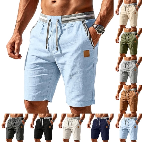 Htrmlpk Men Plus Size Straight Wide-Leg Shorts Elastic Waist Summer Beach Shorts Drawstring Athletic Workout Running Shorts with Pocket