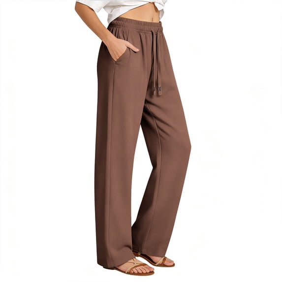 Htrmlpk Men Straight Wide-Leg Pants Elastic Waist Summer Full Length Pants Drawstring Athletic Workout Trousers with Pocket