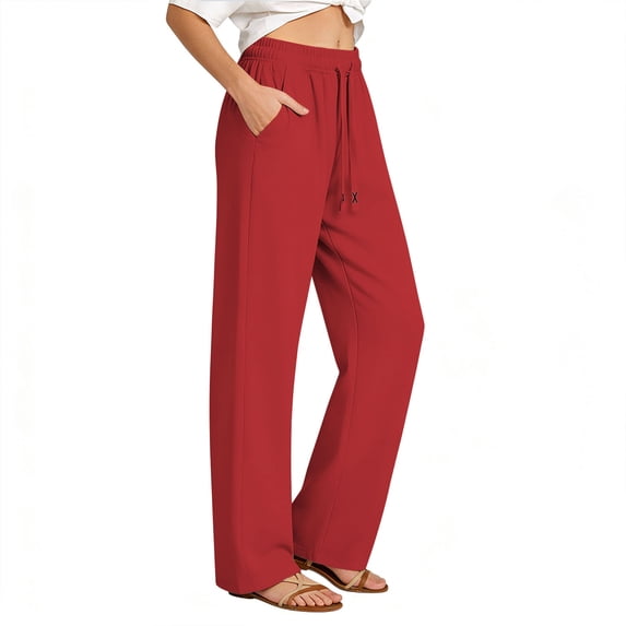 Htrmlpk Men Straight Wide-Leg Pants Elastic Waist Summer Full Length Pants Drawstring Athletic Workout Trousers with Pocket
