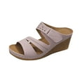 thumbnail image 1 of Htrmlpk Summer Sandals For Women Slide Sandals Slide Open ToeSandals Women's Platform Wedge Sandals Mules Clogs Women'sCasual Summer Solid Color Open Toe Thick Bottom Wedge Heels, 1 of 9